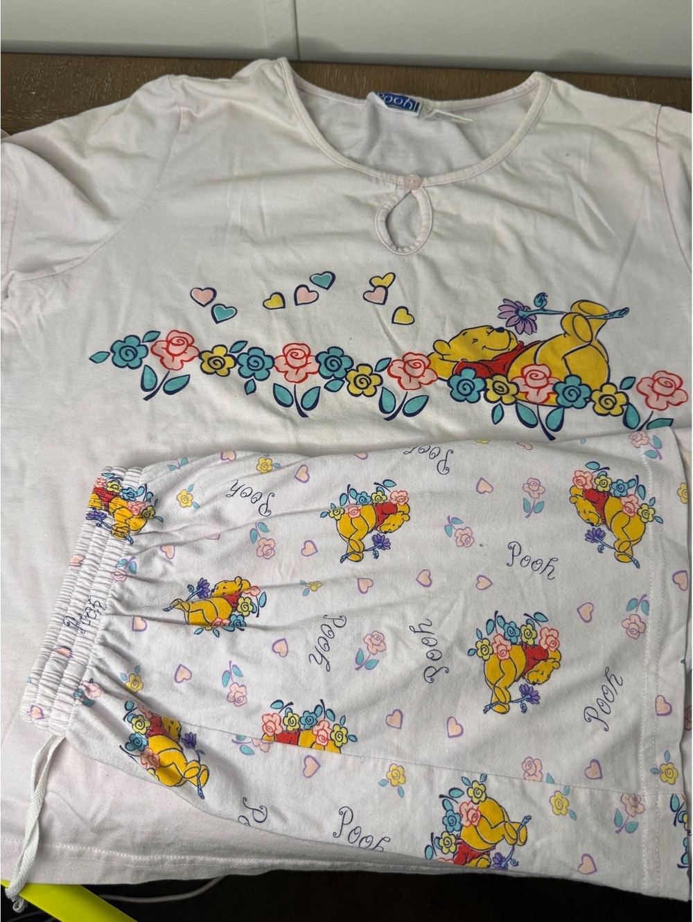 Disney Winnie the Pooh white pajama shorts and shirt